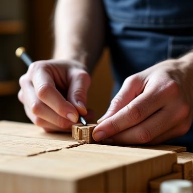 伝統的な日本の木工技術で接合部を製作する職人